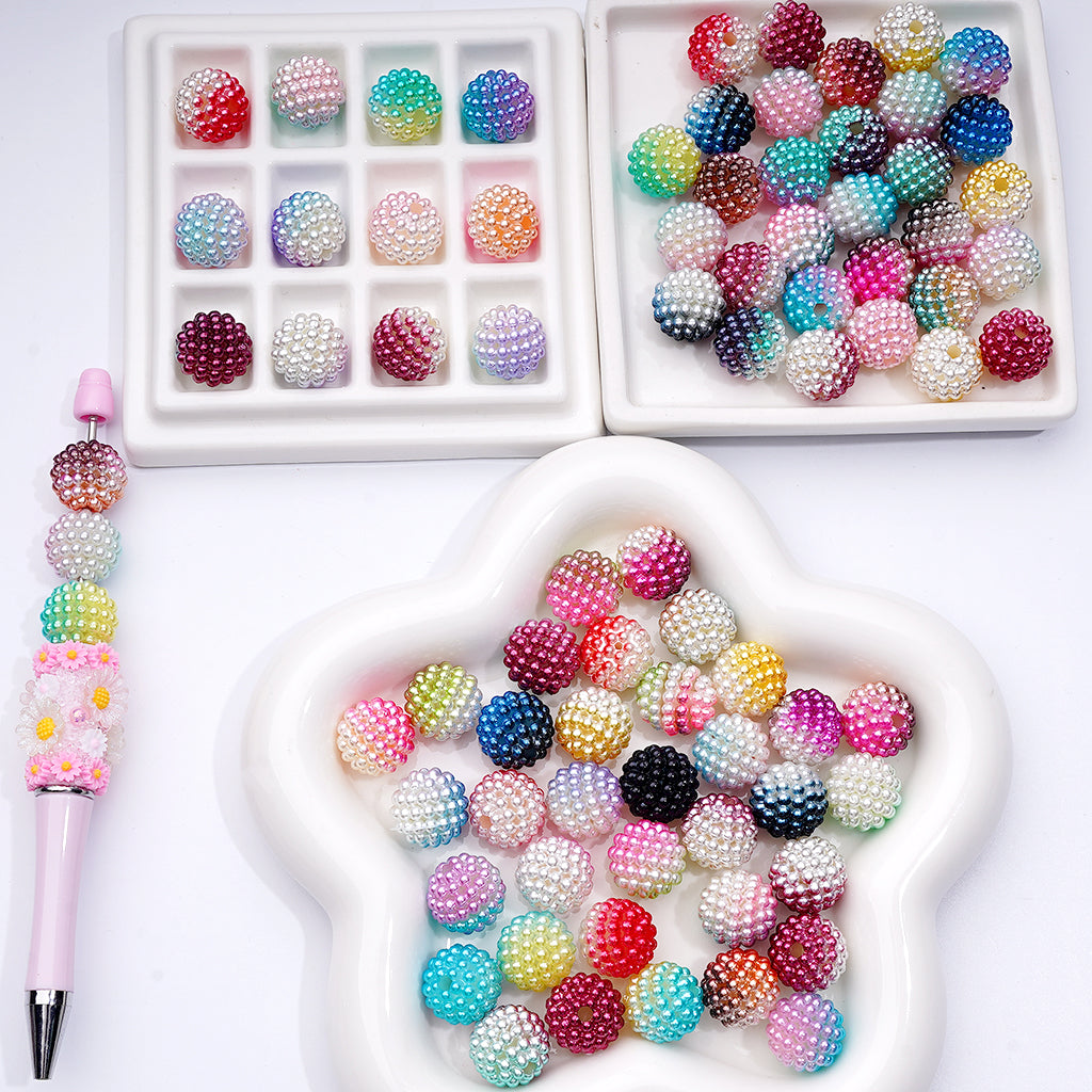 ダブルカラーテクスチャーマルチカラーバンピーベイベリーアクリルビーズ、分割可能、15mm、DK、ビーズペンにフィット