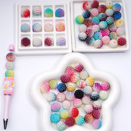 ダブルカラーテクスチャーマルチカラーバンピーベイベリーアクリルビーズ、分割可能、15mm、DK、ビーズペンにフィット