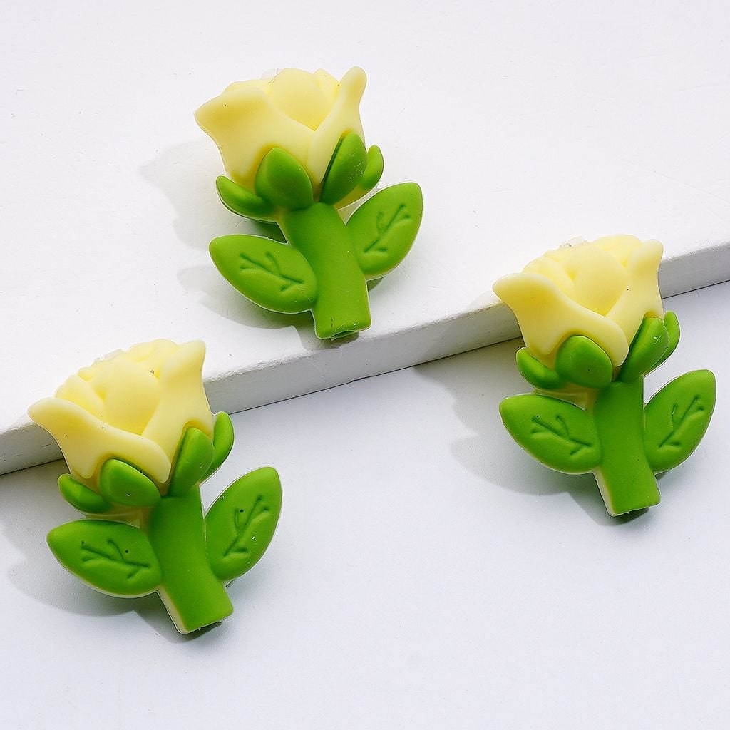 3D Cute Red Purple Pink Light Yellow Rose Flower Silicone Focal Beads