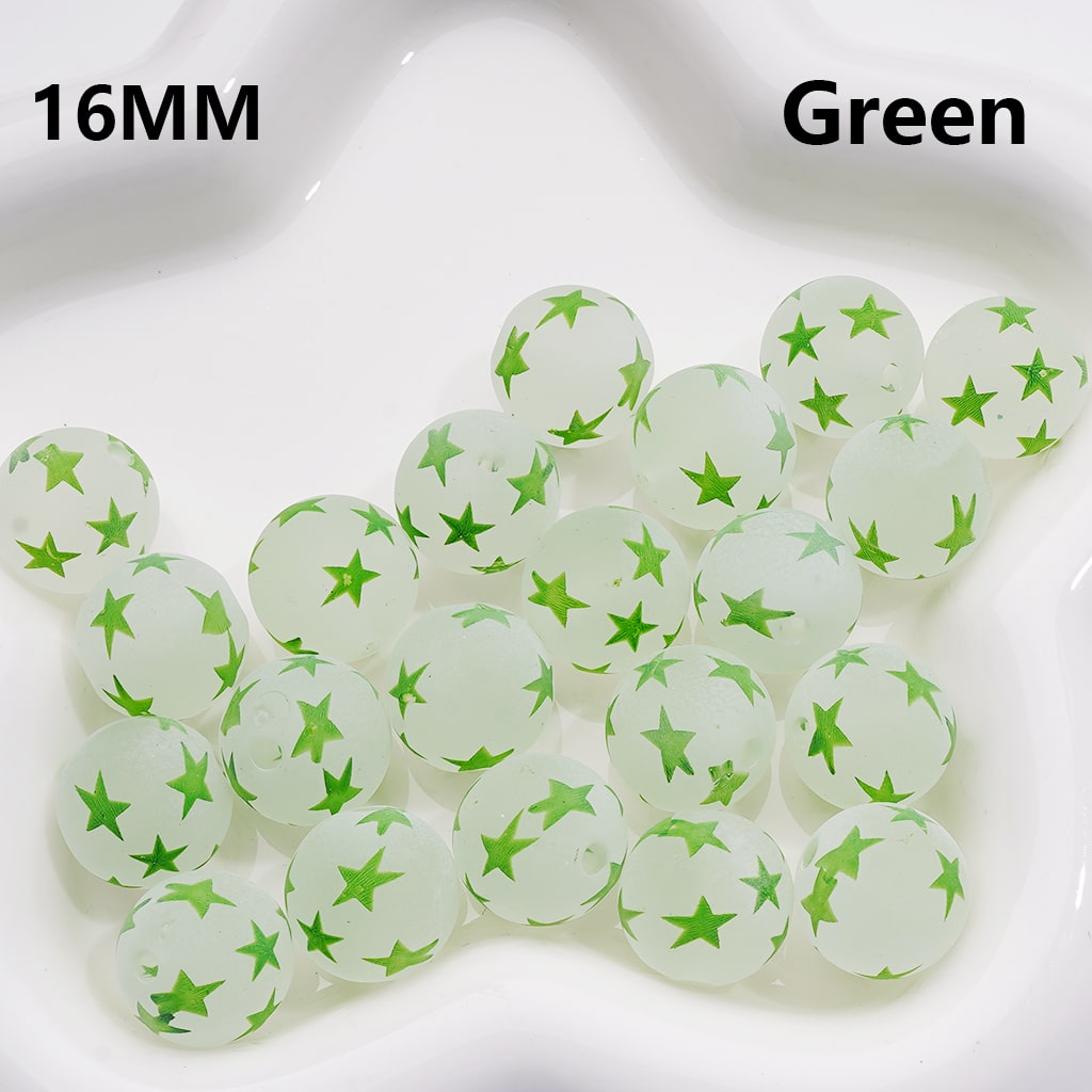 Frosted Multi-Color Stars Prints Round Acrylic Beads, 16MM ( The Single Color is only available for 200pcs (whole bag))
