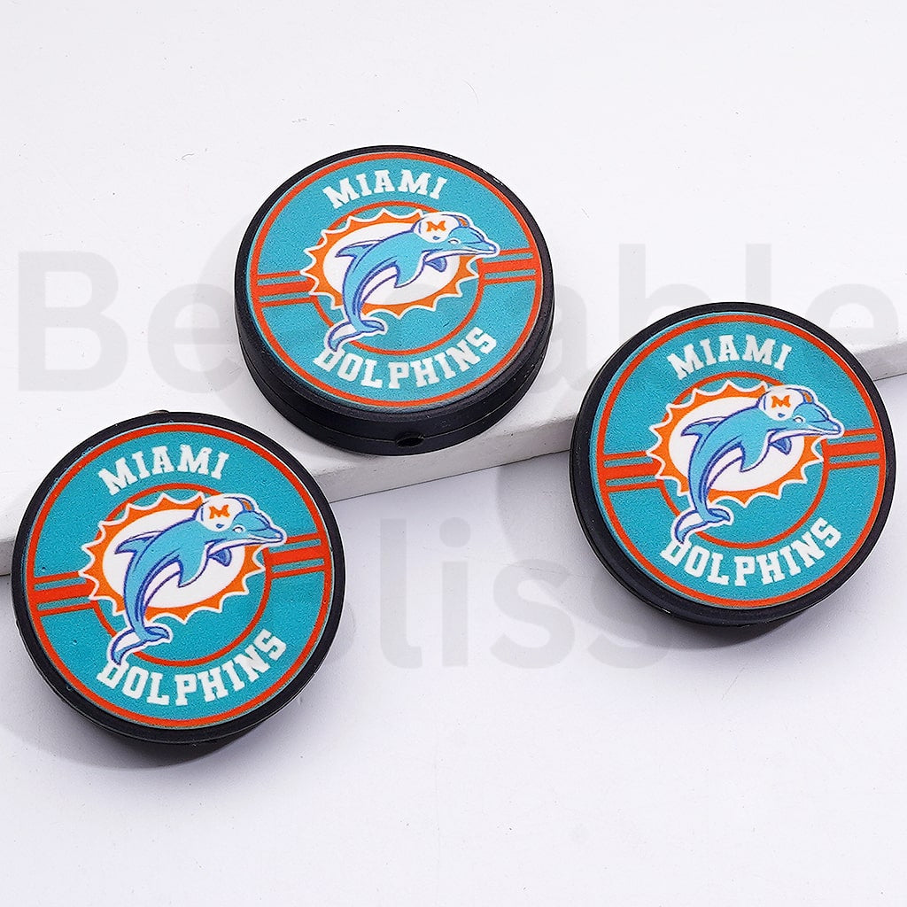USA America Football Teams NF Miam Dolphi Round Silicone Focal Beads