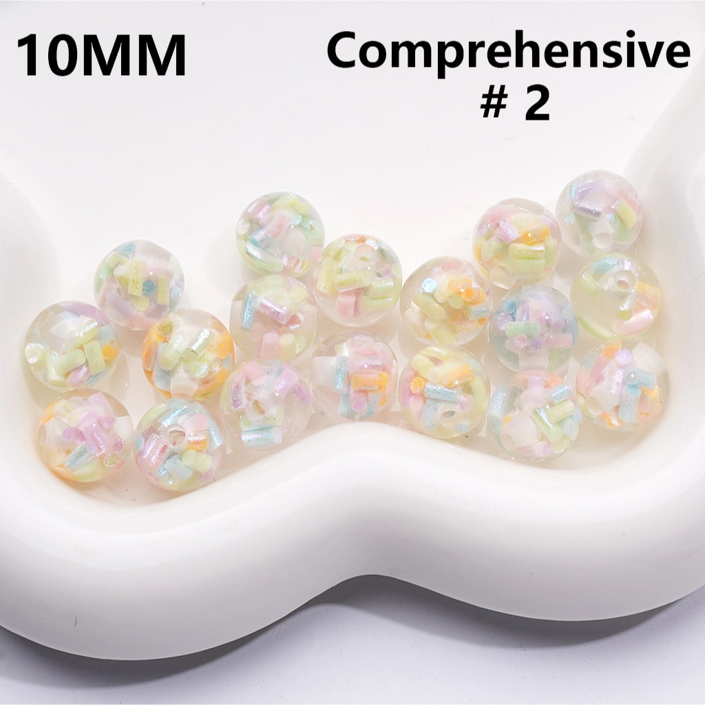 Acrylic Beads Mini Colorful Shiny Candy Sticks Inside Clear 10MM (Single Color is available for 300pcs(Whole Bag))