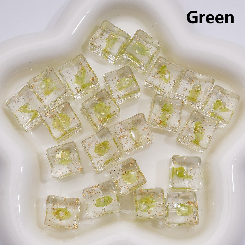 Multi-Color Shells Gold Foil Paper Inside Clear Cube Square Acrylic Beads, 14-15MM (Single Color is available for 200pcs(Whole bag))