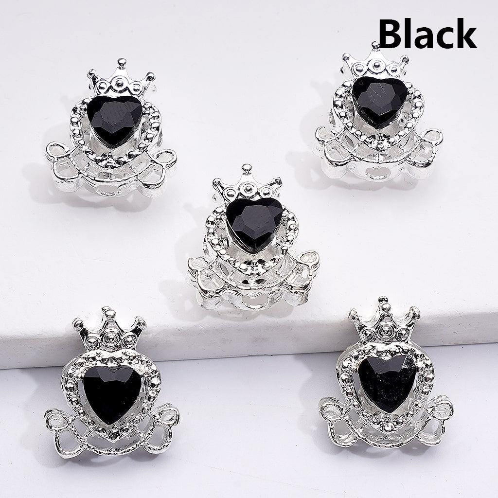 Mini Fancy Silver Alloy Heart with Crown Beads with Shiny Hearts Rhinestones, 14*16MM