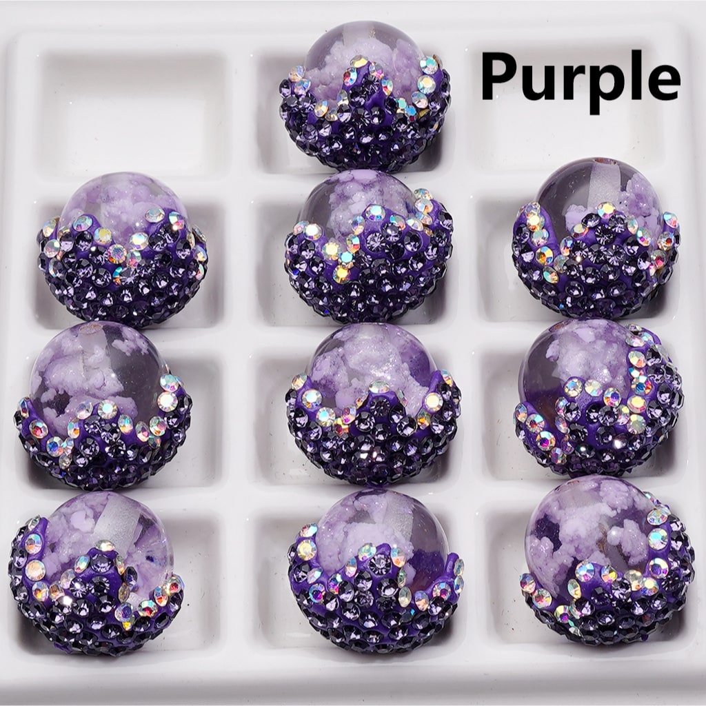 Luminous Multi-Color Cloud Inside Clear Acrylic Beads in Clay Flower Covered by Shiny Rhinestones, Around 20*19MM