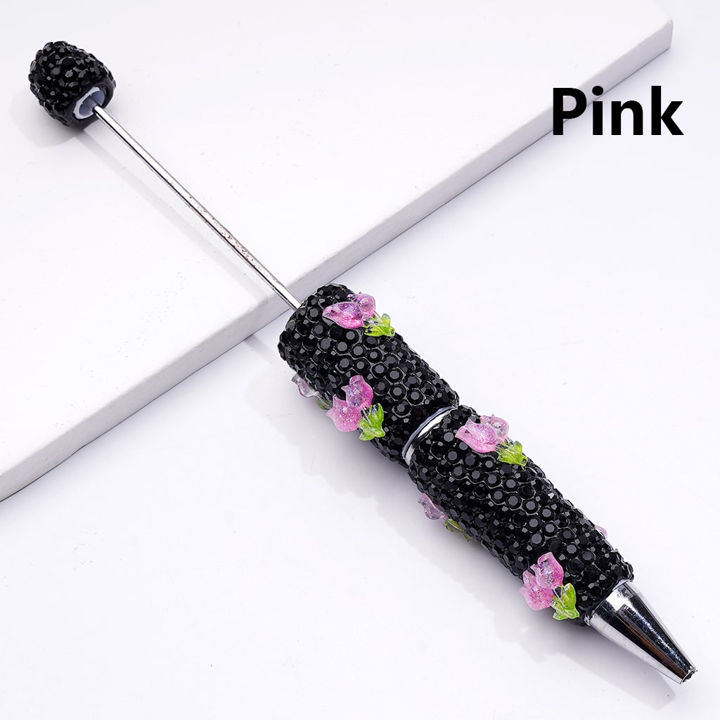 Cute Shiny Tulip Flowers with Black Rhinestones Beadable Clay Pen