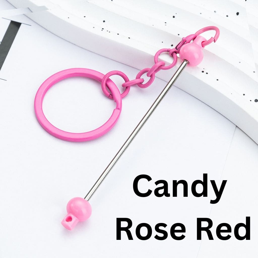 New Style DIY Beadable Metal Keychain with Bar in Solid Color, 153MM, the Small Ball is Plastic Material