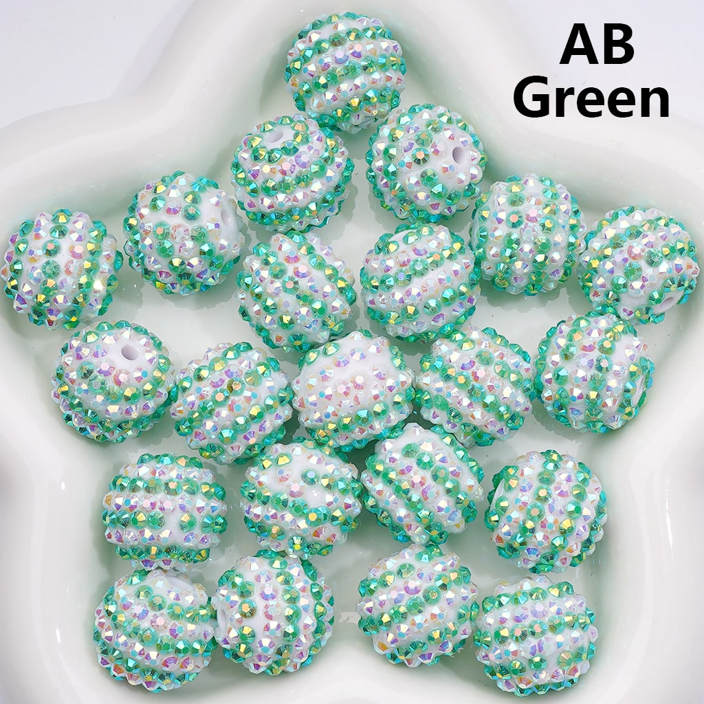 Double Color Shiny Rhinestones Stripes Round Acrylic Beads, 20MM