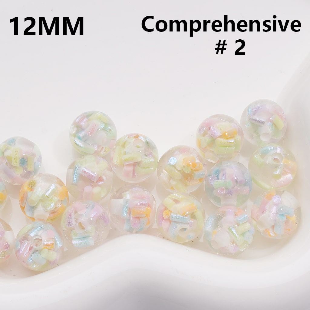 Acrylic Beads Mini Colorful Shiny Candy Sticks Inside Clear 12MM (Single Color is available for 200pcs(Whole Bag))