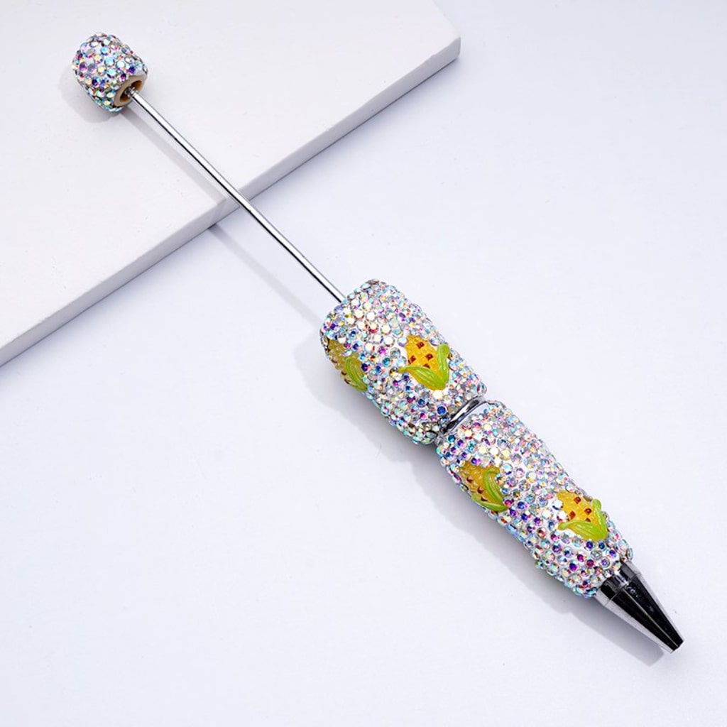 Beadable Clay Pens with Vivid Yellow Corn Mini AB Rhinestones Covered the Entire Pen