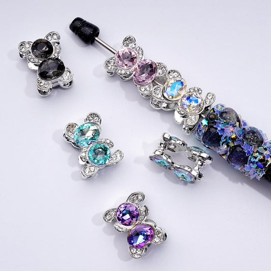 絶妙でファンシーなキュートなシルバー合金ベアビーズ、ミニクリア&カラフルラインストーン付き、約17×21MM、ランダムミックス