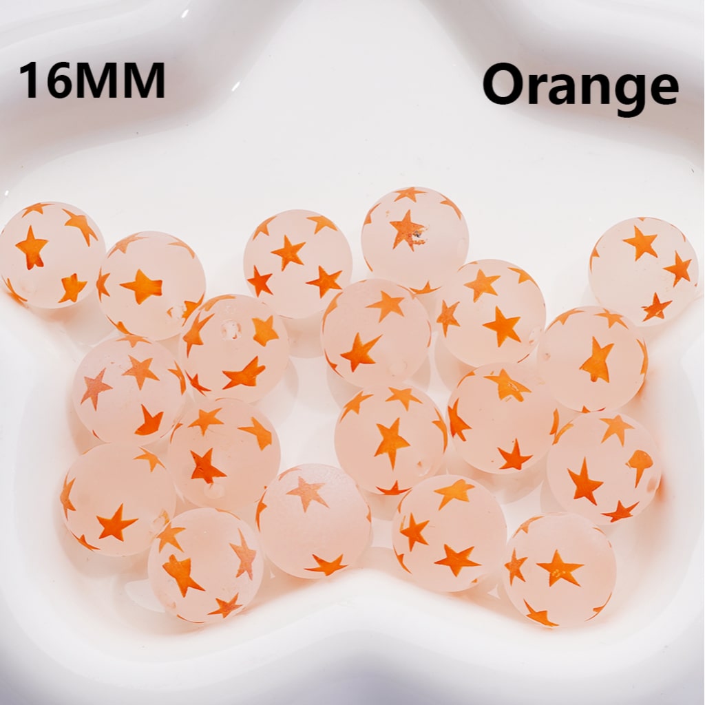 Frosted Multi-Color Stars Prints Round Acrylic Beads, 16MM ( The Single Color is only available for 200pcs (whole bag))