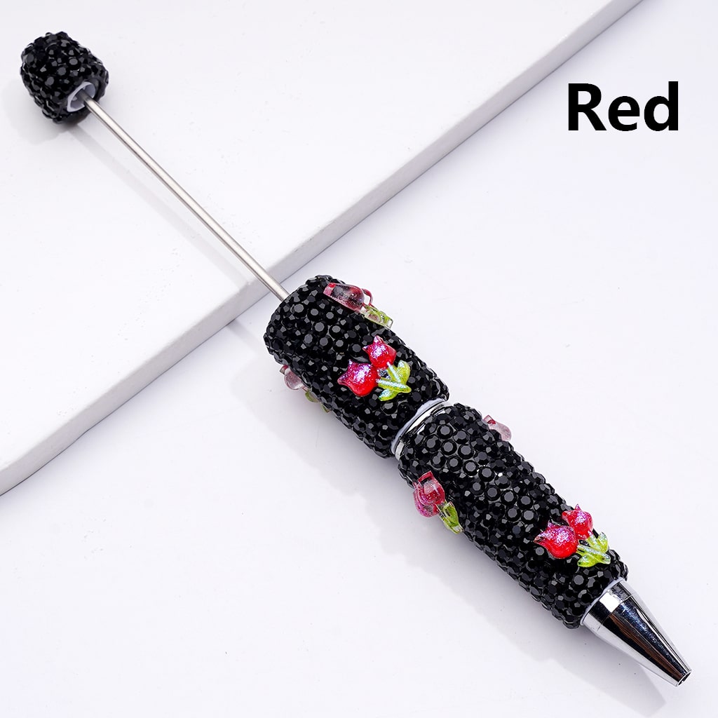 Cute Shiny Tulip Flowers with Black Rhinestones Beadable Clay Pen
