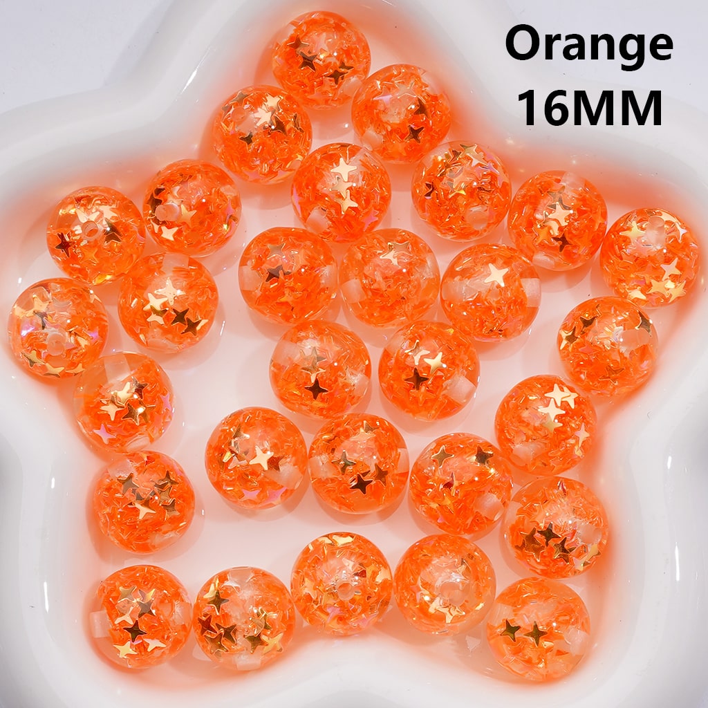 Multi-Color Translucent Mini Colorful Star Flakes Confetti Inside Round Acrylic Beads, 16MM (Single Color is available for 200pcs(Whole bag))