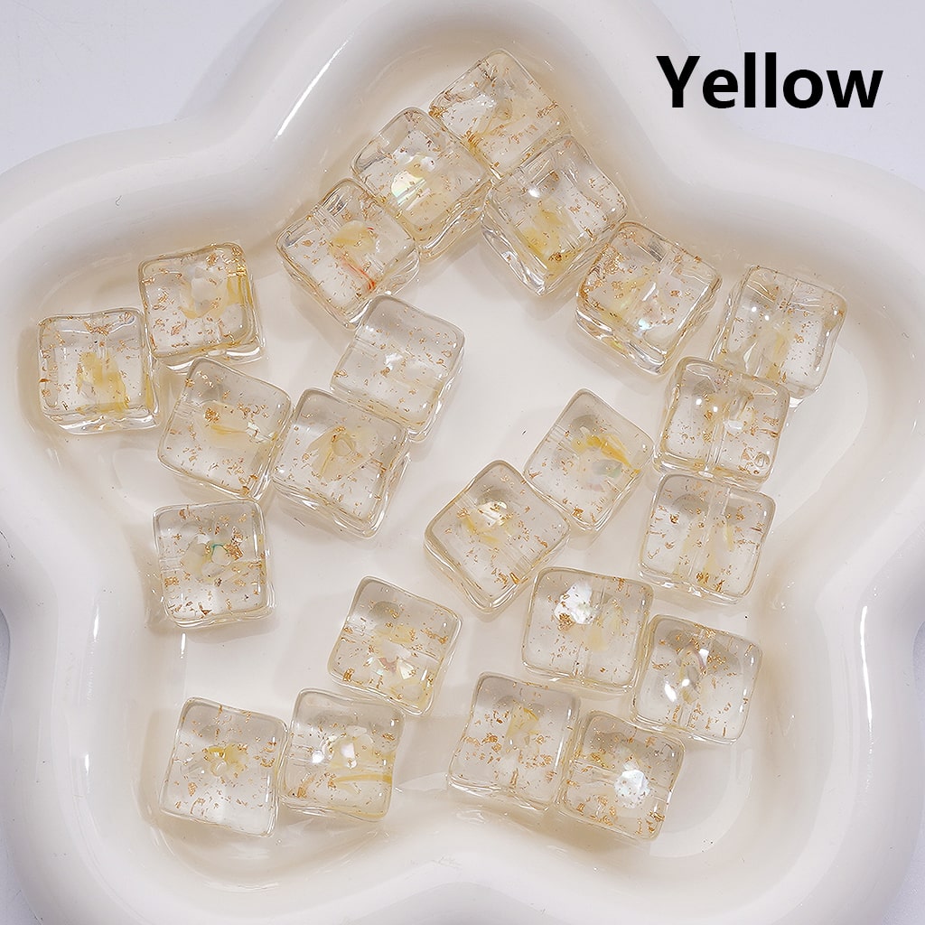 Multi-Color Shells Gold Foil Paper Inside Clear Cube Square Acrylic Beads, 14-15MM (Single Color is available for 200pcs(Whole bag))