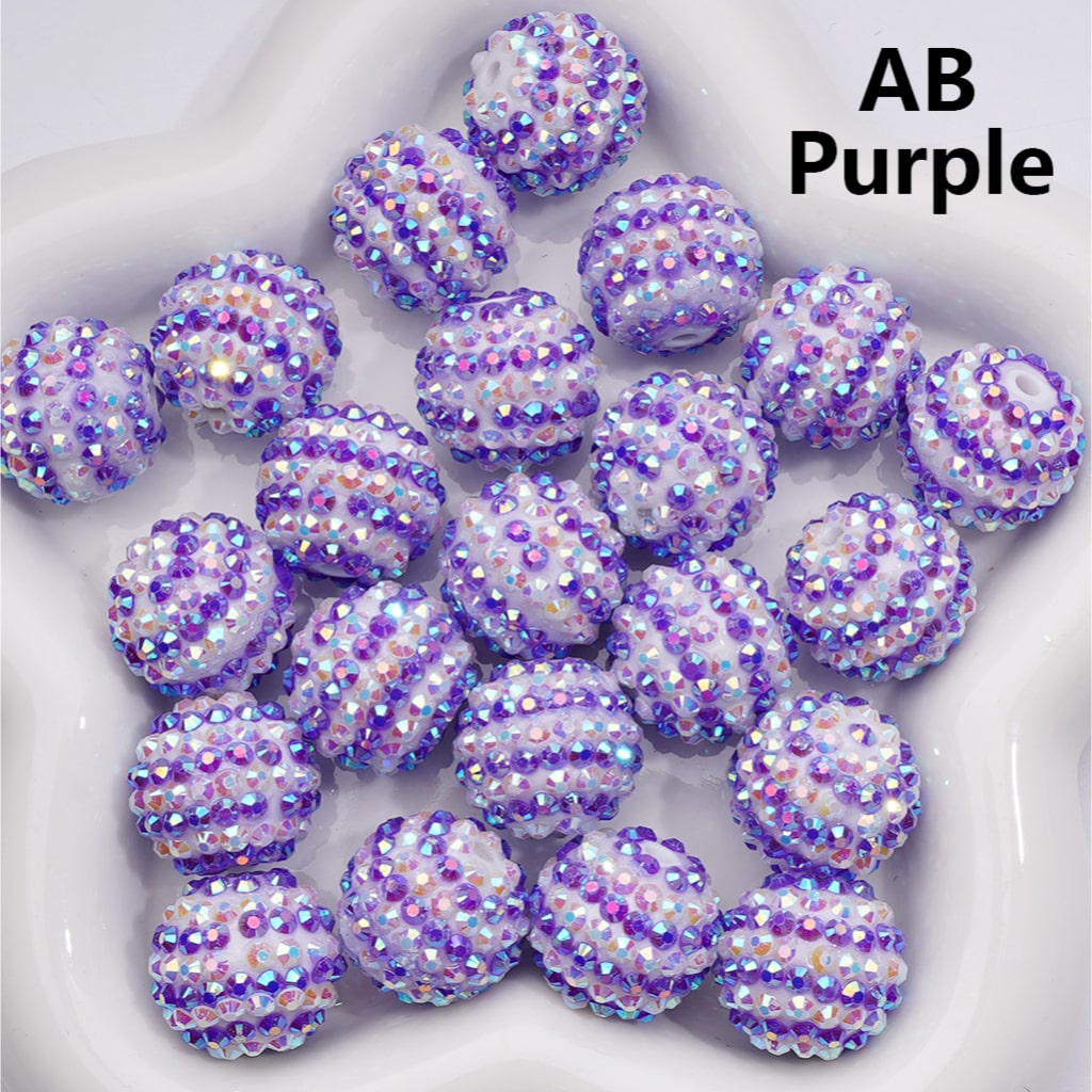 Double Color Shiny Rhinestones Stripes Round Acrylic Beads, 20MM