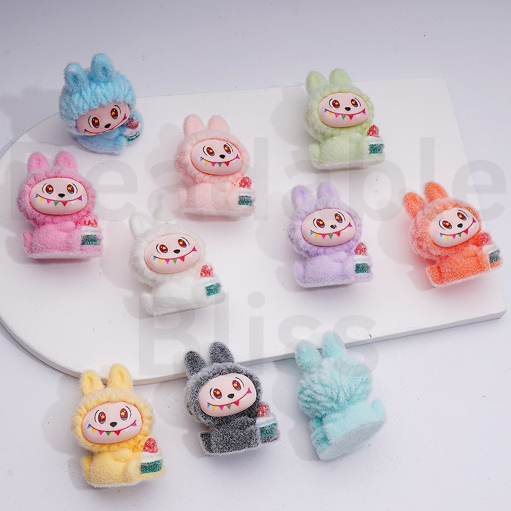 Cute Flocked Labub Holds Flower Pot Pendants Pen Topper Acrylic Beads Jewelry Accessories, 39*28MM, Random Mix
