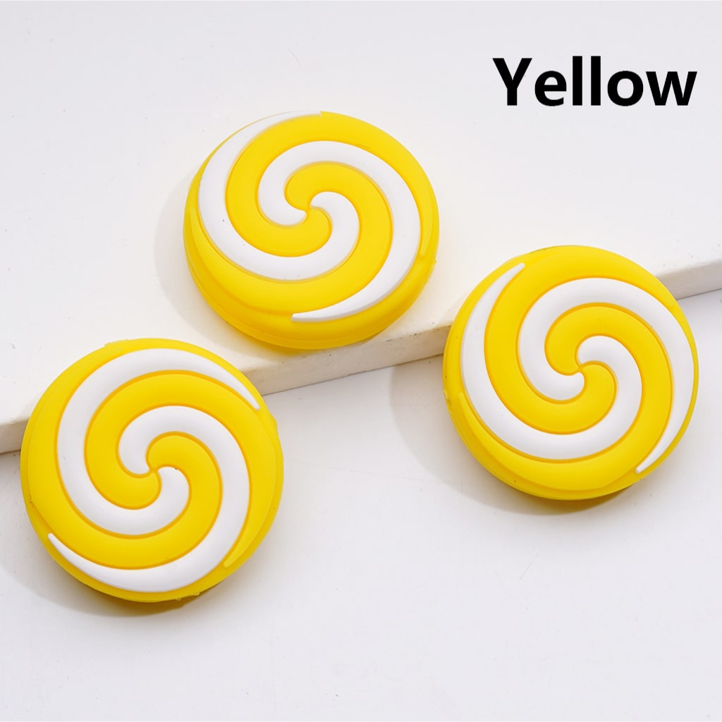 Multi-Color Swirls Stripes Lollipop Candy Round Flat Silicone Focal Beads