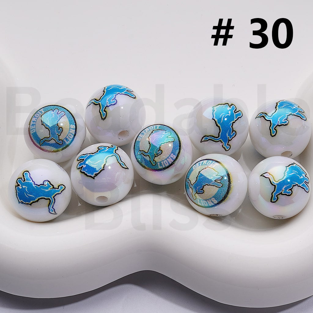 UV Coating USA American Football Teams NF Round Acrylic Beads, 16MM, Random Mix Teams and Single Team are Both Available to Choose