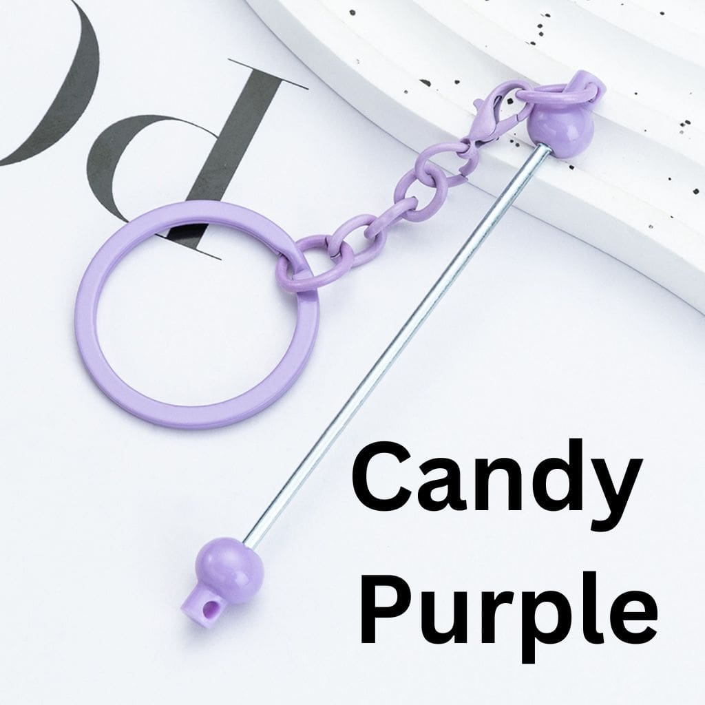 New Style DIY Beadable Metal Keychain with Bar in Solid Color, 153MM, the Small Ball is Plastic Material