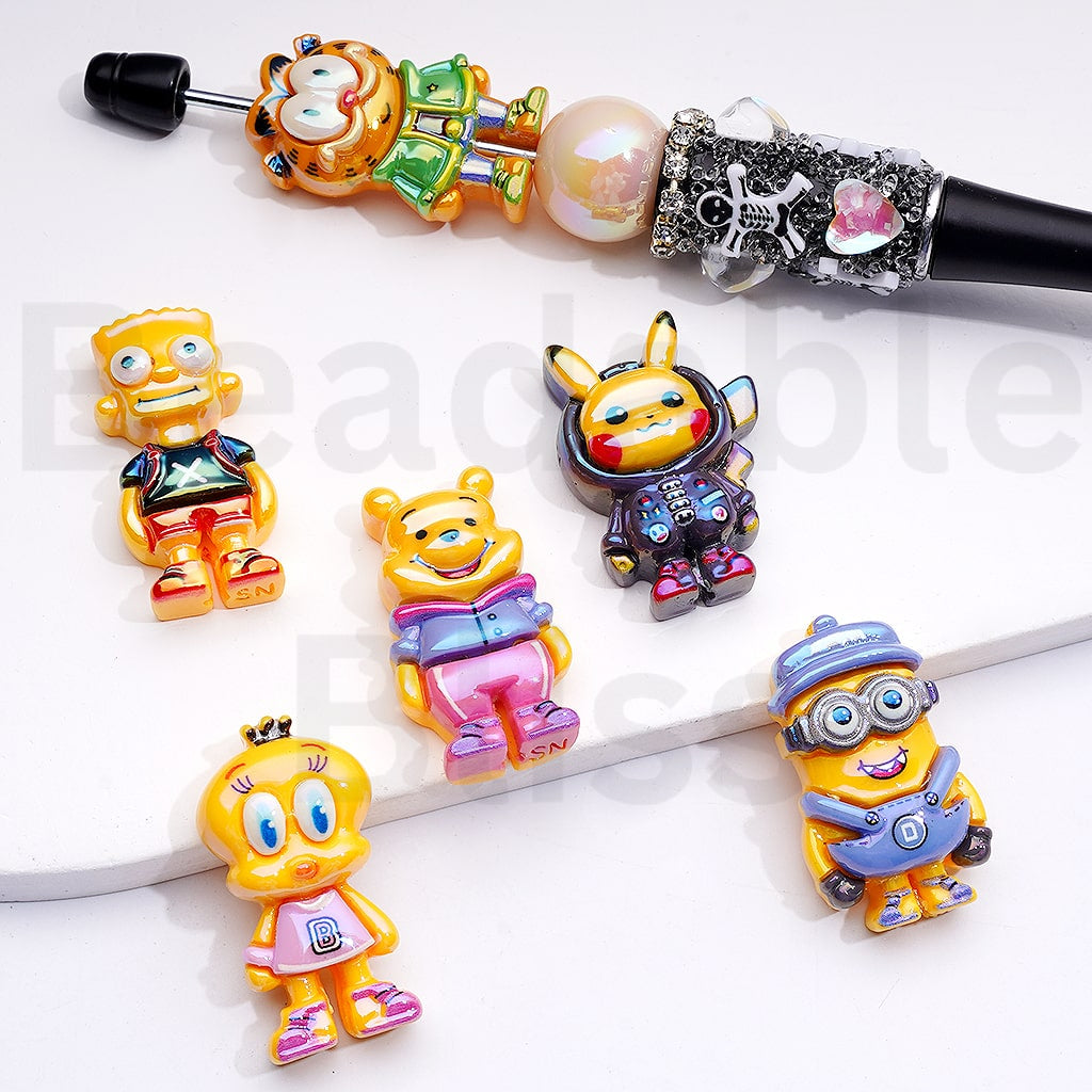 Acrylic Beads UV Coating Cute Cartoon Tweet Bir Minnio Winni the Poo Pikach Garfiel Ca Simpso famil Bar Yellow Color, Random Mix
