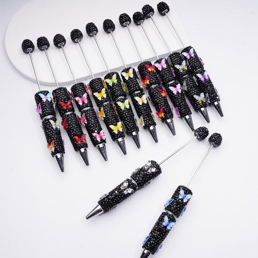 Double Color Butterfly Black Rhinestones Beadable Clay Pens