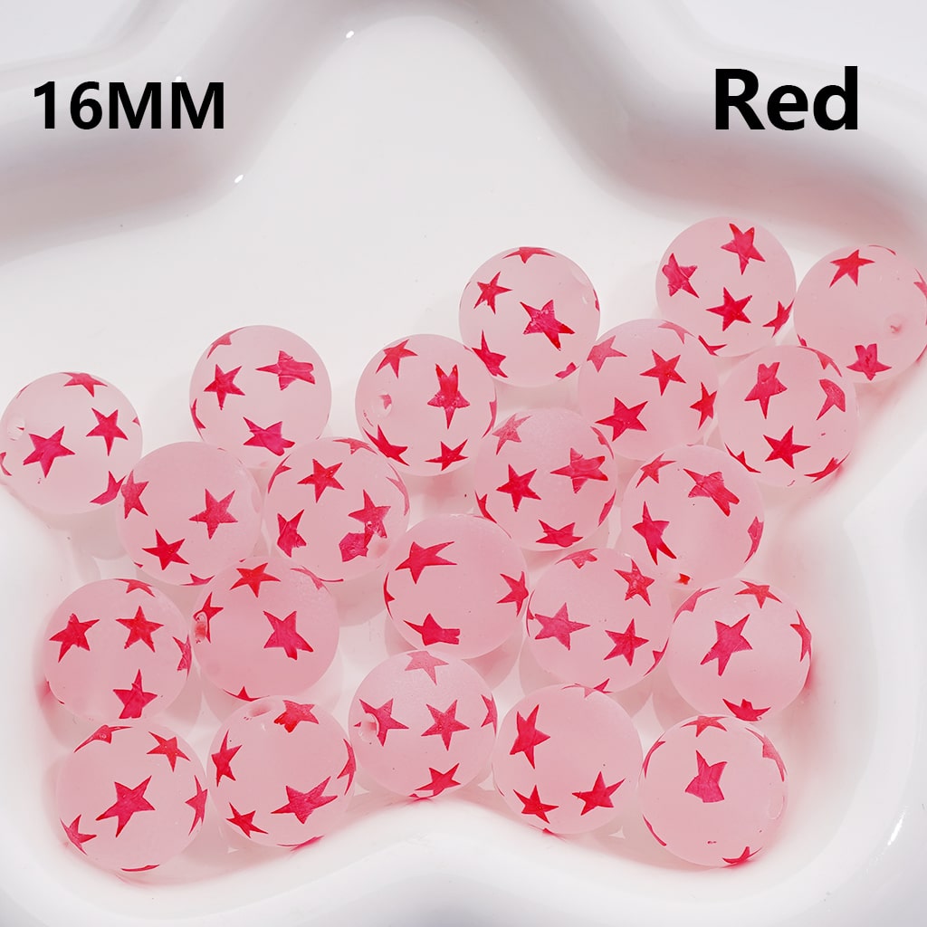 Frosted Multi-Color Stars Prints Round Acrylic Beads, 16MM ( The Single Color is only available for 200pcs (whole bag))