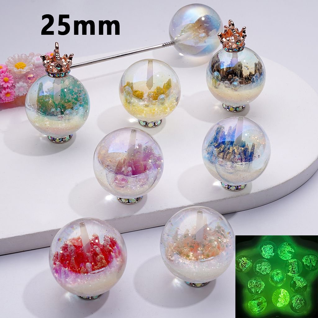 Large UV Coating Luminous Glitter Glacier Inside Clear Round Half-Through Hole Acrylic Beads, 25MM, Random Mix(Can't be used on the Pen)