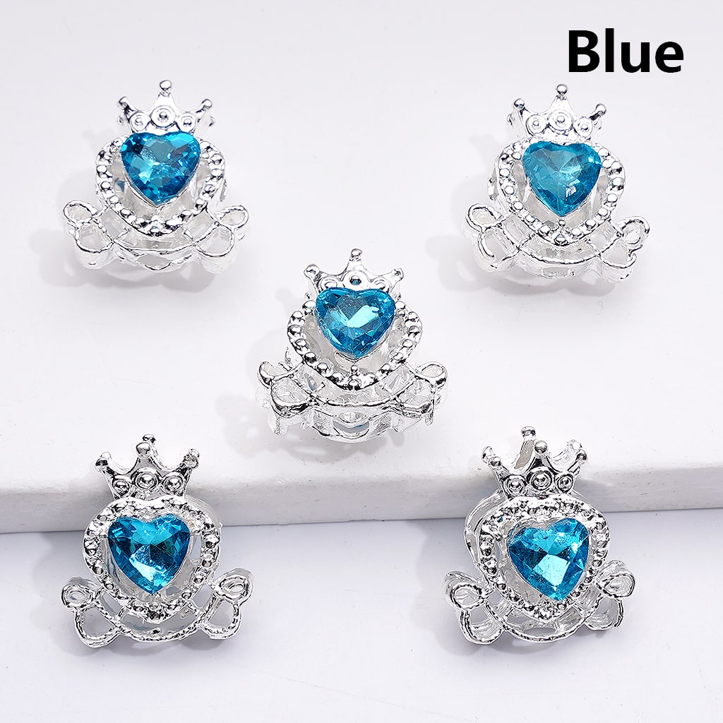 Mini Fancy Silver Alloy Heart with Crown Beads with Shiny Hearts Rhinestones, 14*16MM