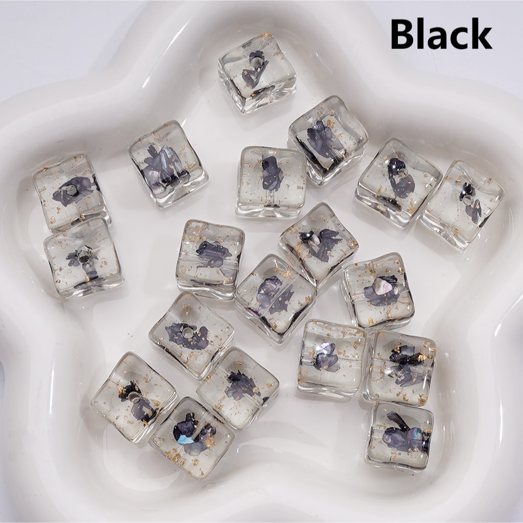 Multi-Color Shells Gold Foil Paper Inside Clear Cube Square Acrylic Beads, 14-15MM (Single Color is available for 200pcs(Whole bag))