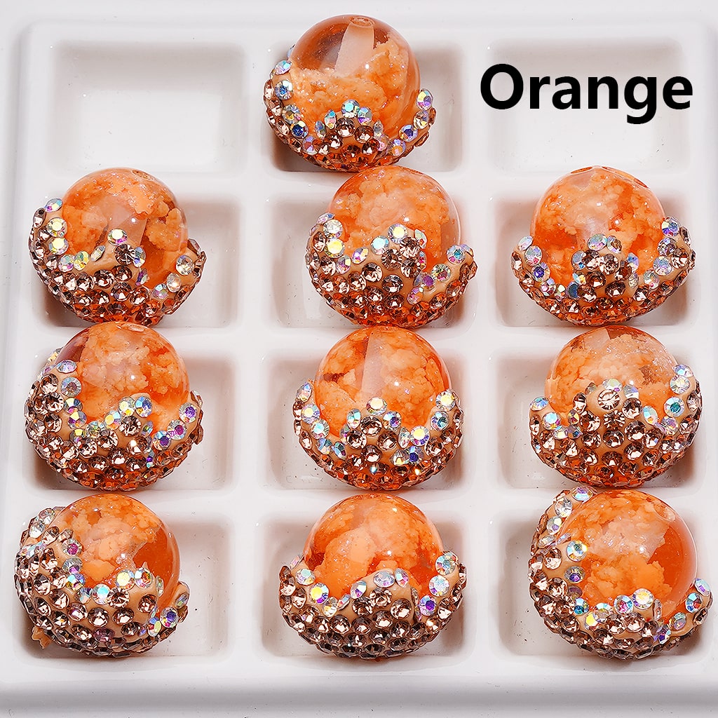 Luminous Multi-Color Cloud Inside Clear Acrylic Beads in Clay Flower Covered by Shiny Rhinestones, Around 20*19MM