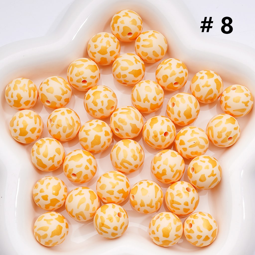 Multi- Color Cow Prints Silicone Beads 15MM, Number Z-00276