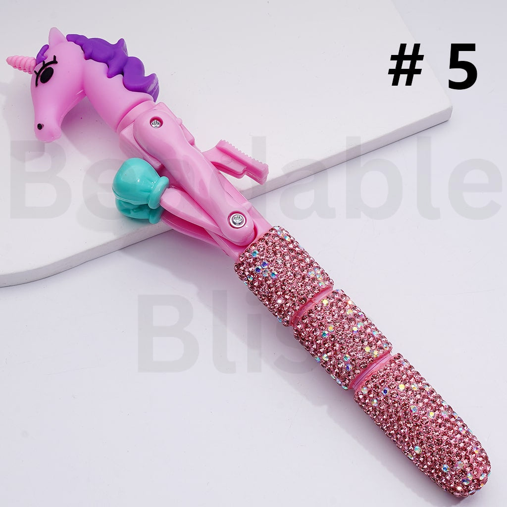 Large Cute Cartoon Kurom Unicor Ghost Face Pumpkin Elk Bear Alien Cat Astronaut with Movable Boxing Arms Shiny Rhinestones Beadable Clay Pens