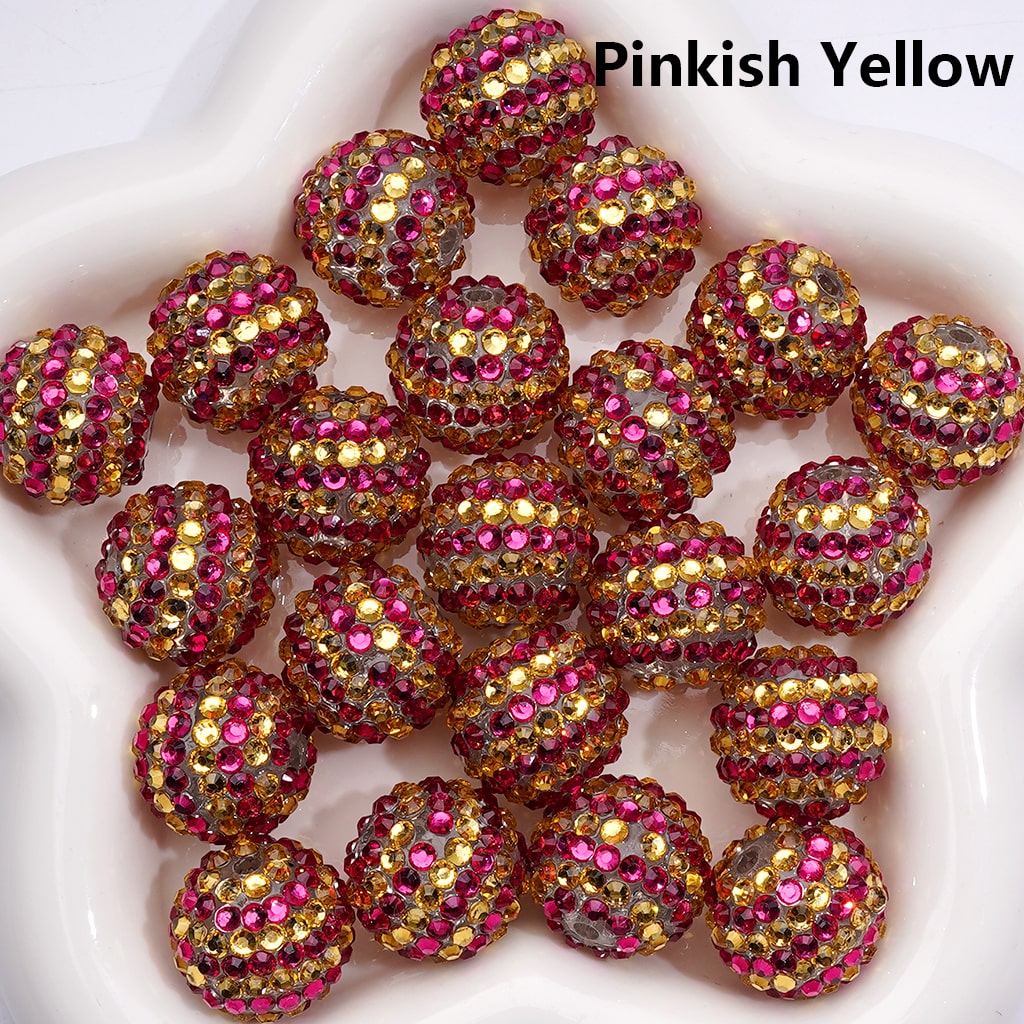 Double Color Shiny Rhinestones Stripes Round Acrylic Beads, 20MM