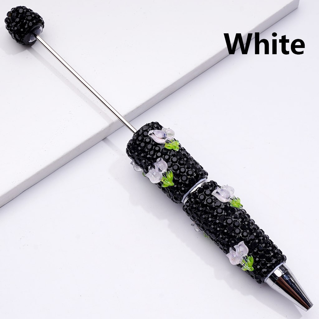 Cute Shiny Tulip Flowers with Black Rhinestones Beadable Clay Pen