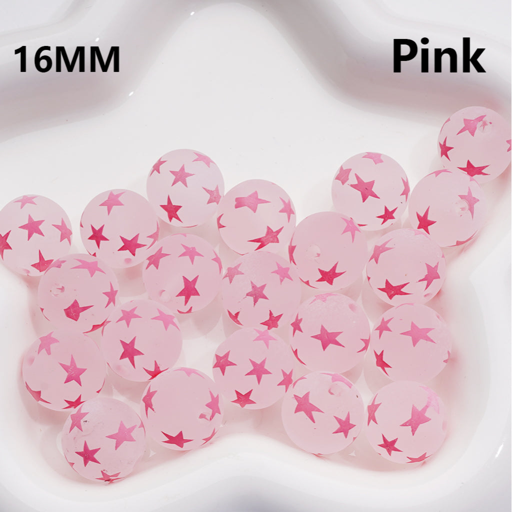 Frosted Multi-Color Stars Prints Round Acrylic Beads, 16MM ( The Single Color is only available for 200pcs (whole bag))