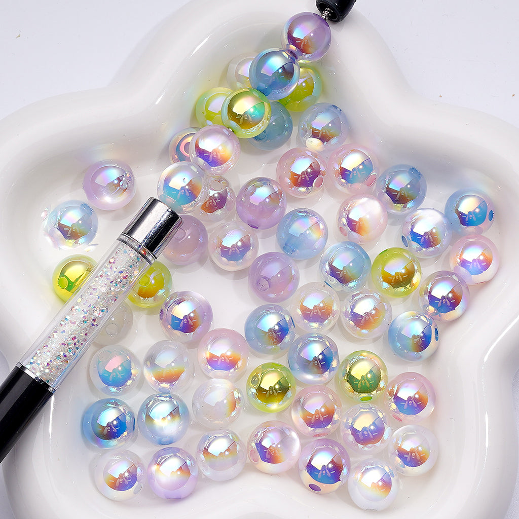 光沢のある鮮やかなアクリルビーズ UV仕上げ 半透明の無地カラー 12mm ランダムミックス