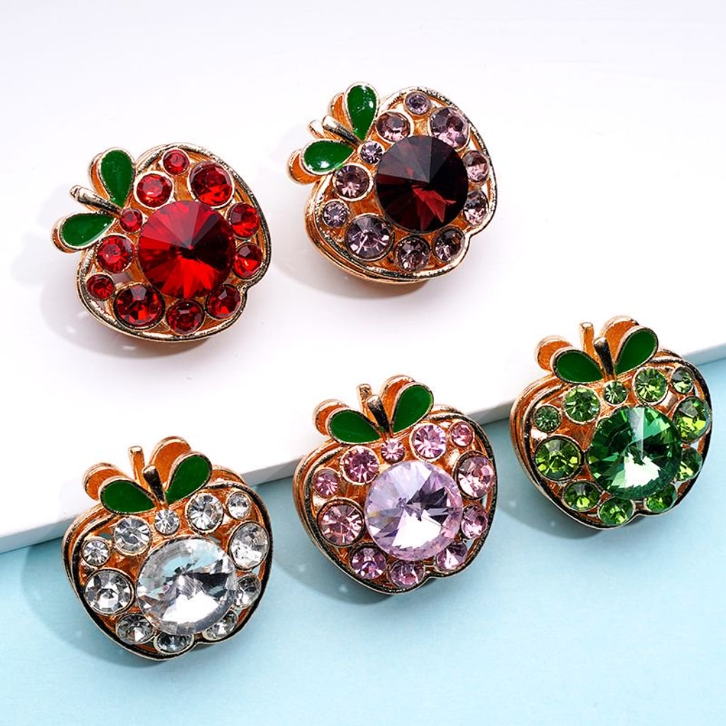 Exquisite Fancy Gold Alloy Apple with Colorful Rhinestones Beads, Around 25*25MM