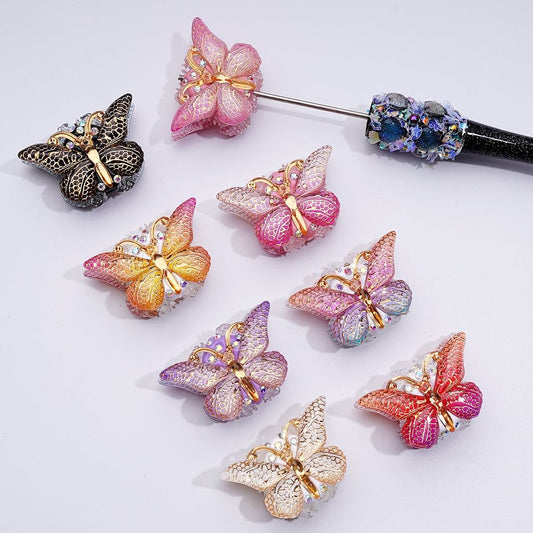 繊細でカラフルな鮮やかなゴールドストライプのバタフライABラインストーンミニかわいいクリアフラワークレイビーズ、約38×23MM