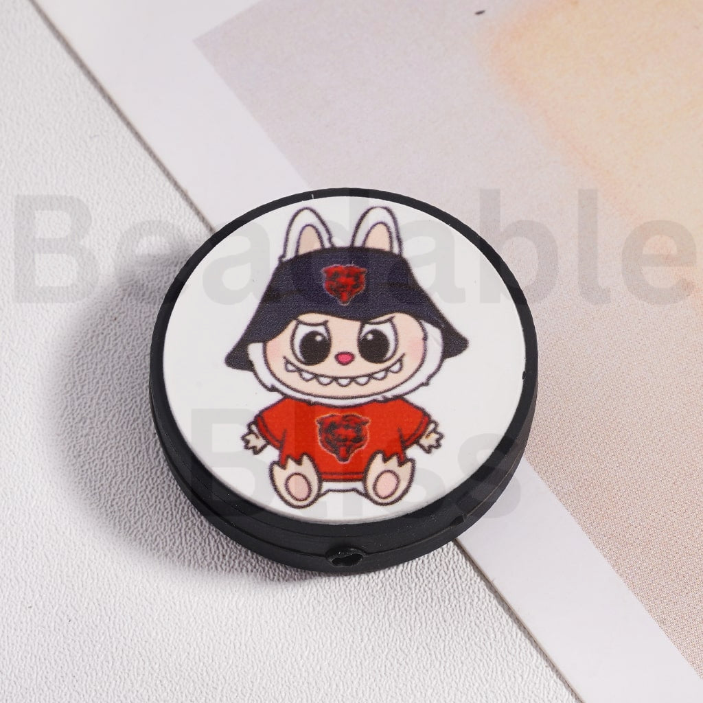 Silicone Focal Beads L-B-B & American Football Team NF Series, Flat Round Shape