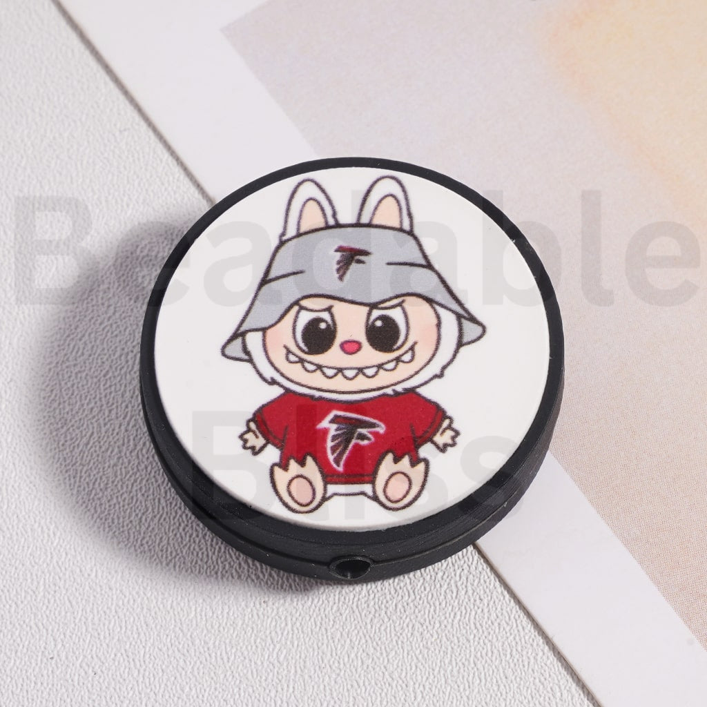 Silicone Focal Beads L-B-B & American Football Team NF Series, Flat Round Shape