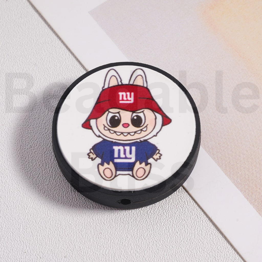 Silicone Focal Beads L-B-B & American Football Team NF Series, Flat Round Shape