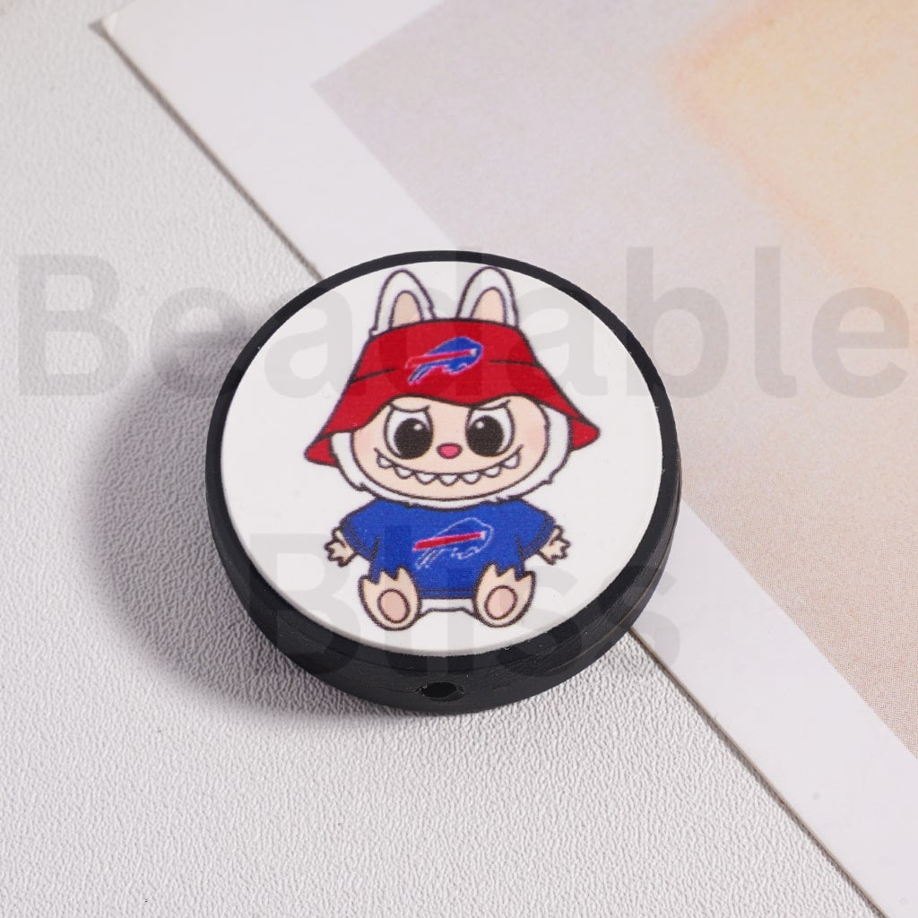 Silicone Focal Beads L-B-B & American Football Team NF Series, Flat Round Shape
