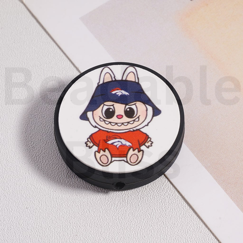 Silicone Focal Beads L-B-B & American Football Team NF Series, Flat Round Shape