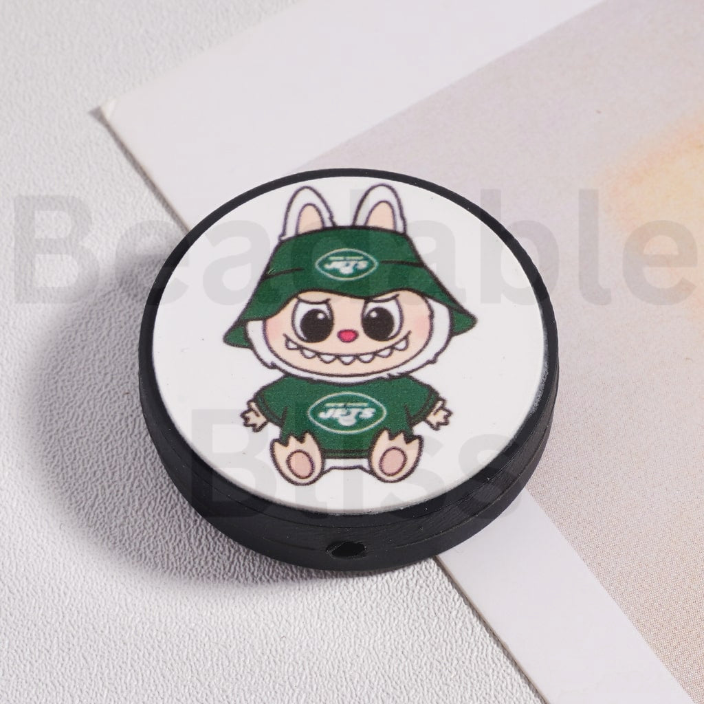 Silicone Focal Beads L-B-B & American Football Team NF Series, Flat Round Shape