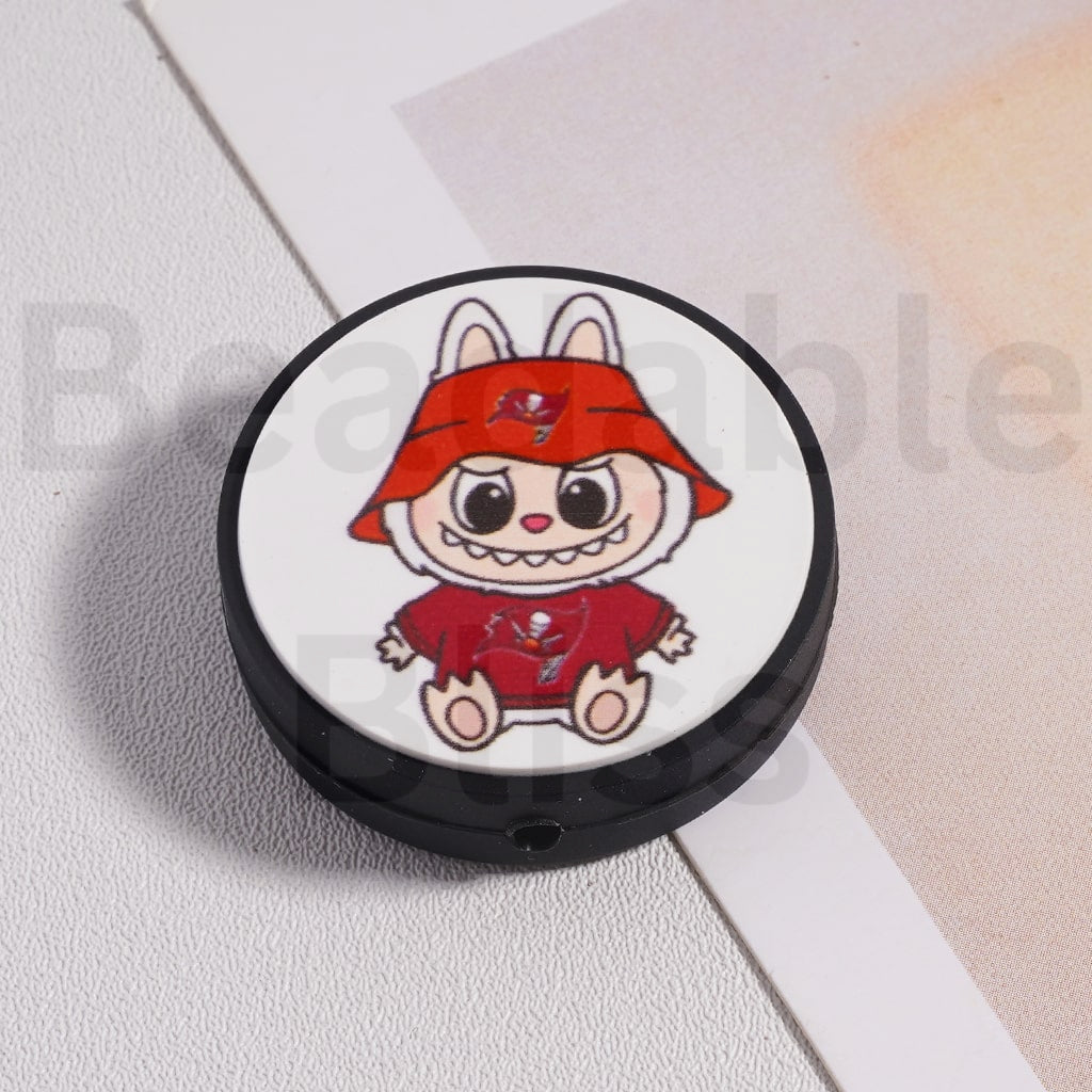 Silicone Focal Beads L-B-B & American Football Team NF Series, Flat Round Shape