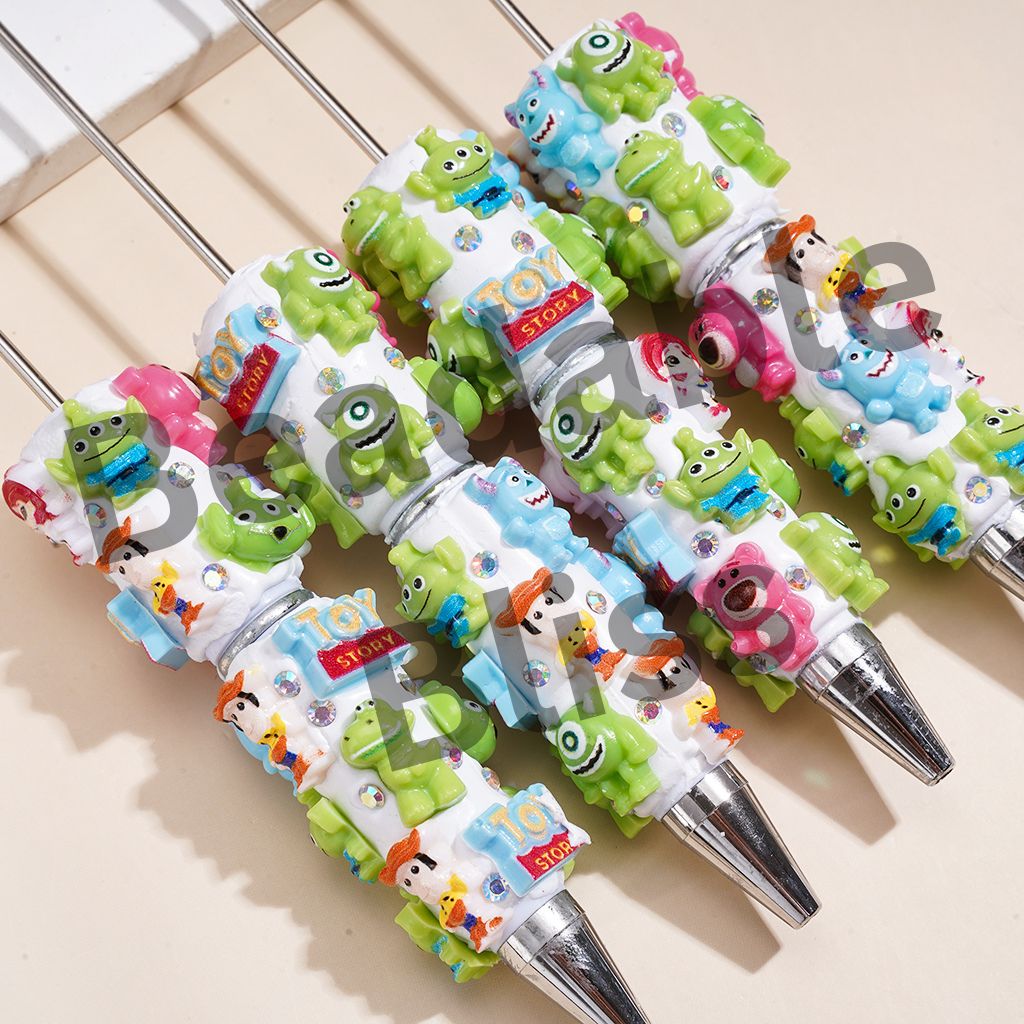 Beadable Clay Pen with Toy Adventure Character Series, AB Rhinestones & White Base