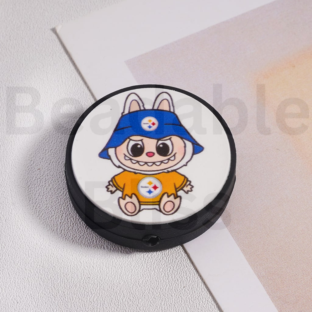 Silicone Focal Beads L-B-B & American Football Team NF Series, Flat Round Shape