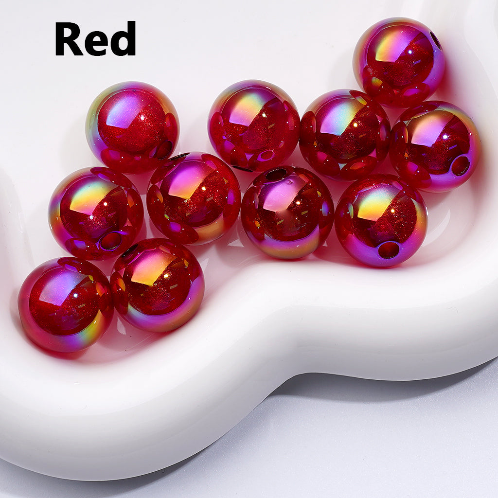 Luminous UV Coating Translucent Glitter Colorful Round Acrylic Beads, 16MM