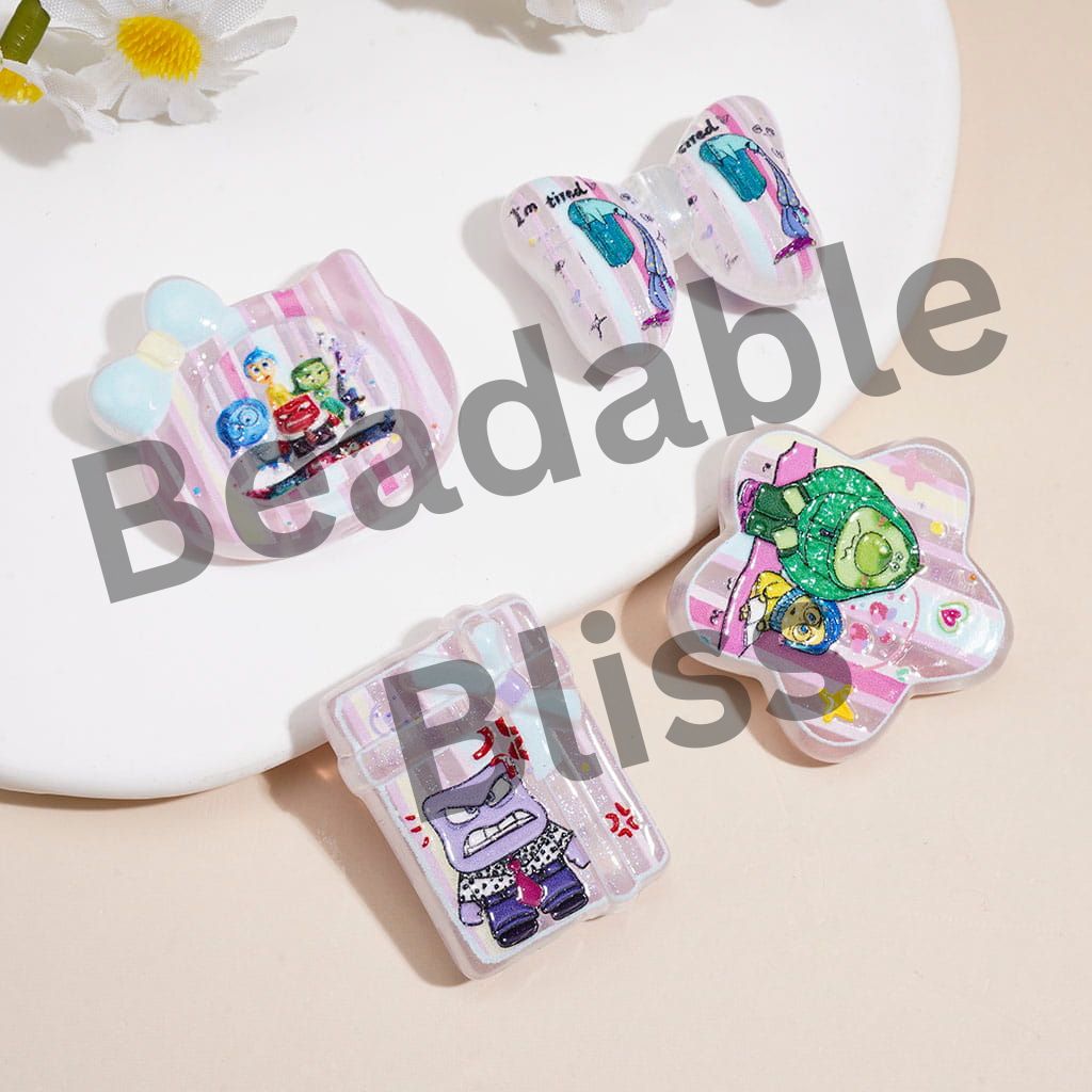 Acrylic Beads Pendant w Classic Animation Five Emotion Character Series Print Random Mix